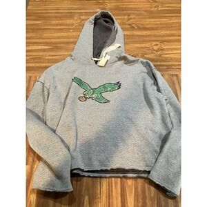 Philadelphia Eagles NFL Women's Gray Cropped Throwback Fleece Hoodie Size 2XL
